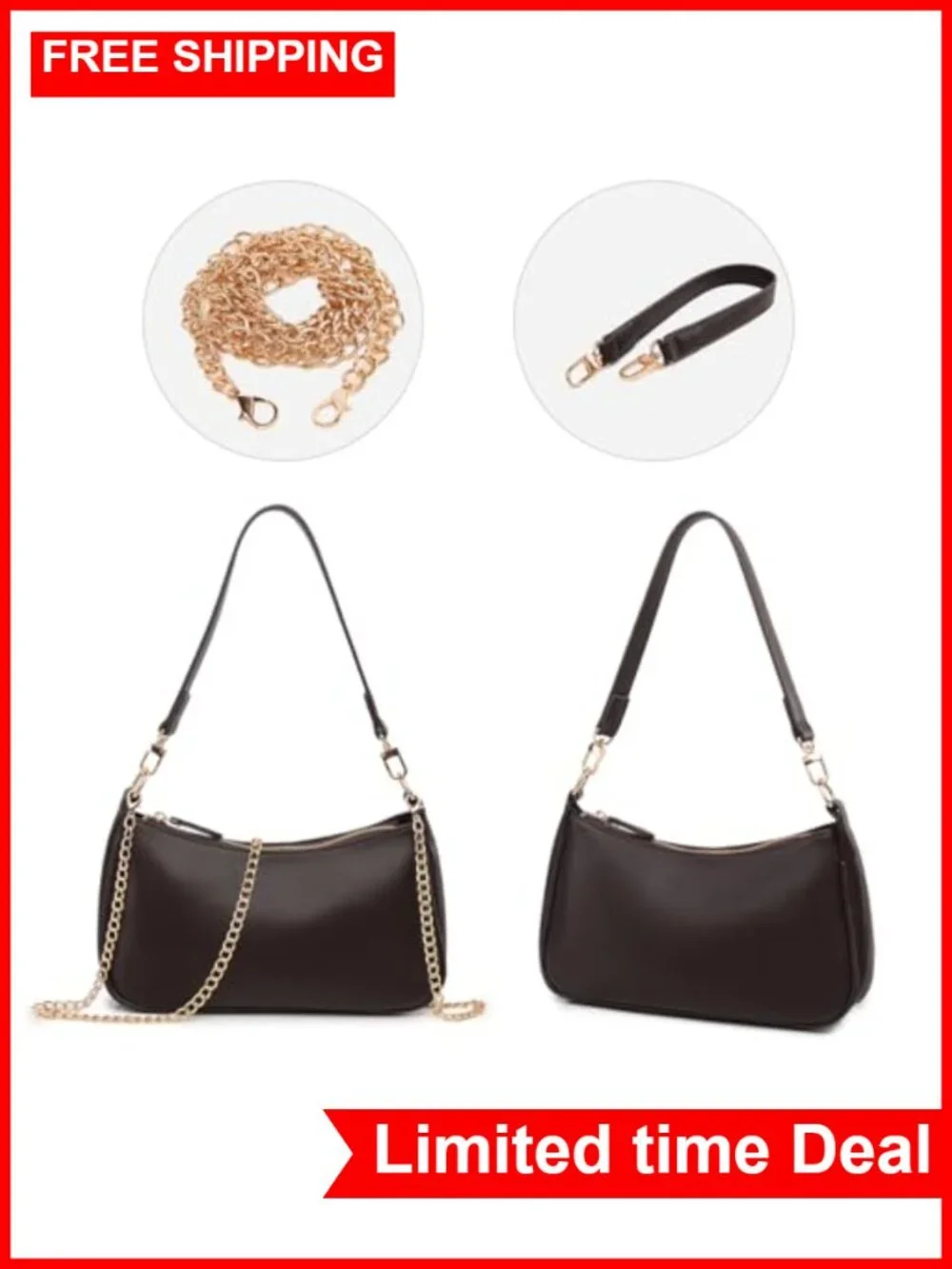 Retro Small Hobo Shoulder Bag Crossbody Purse with Zipper Closure PU Leather